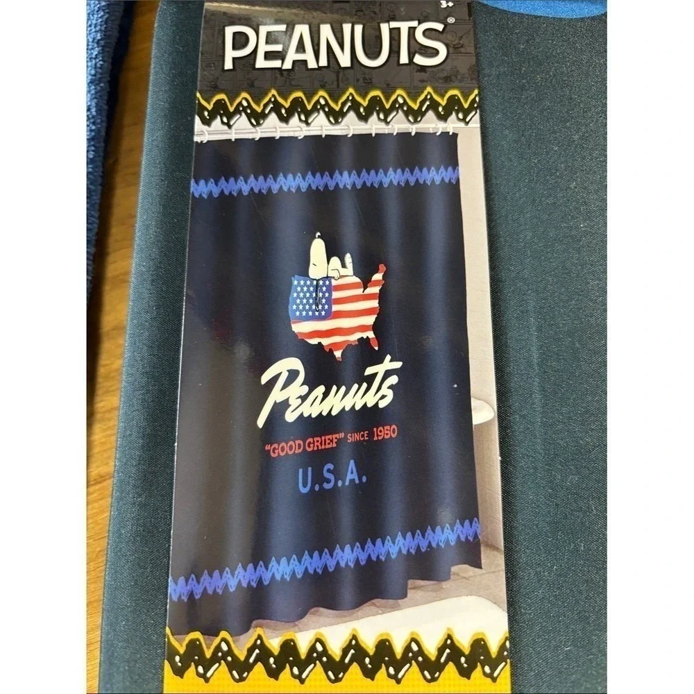 Peanuts Blue Snoopy Patriotic America Shower Curtain Embroidered Hand Towel NEW